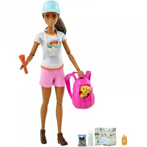 BARBIE LALKA + AKCESORIA PODRÓŻNICZKA Z PLECAKIEM GRN66  